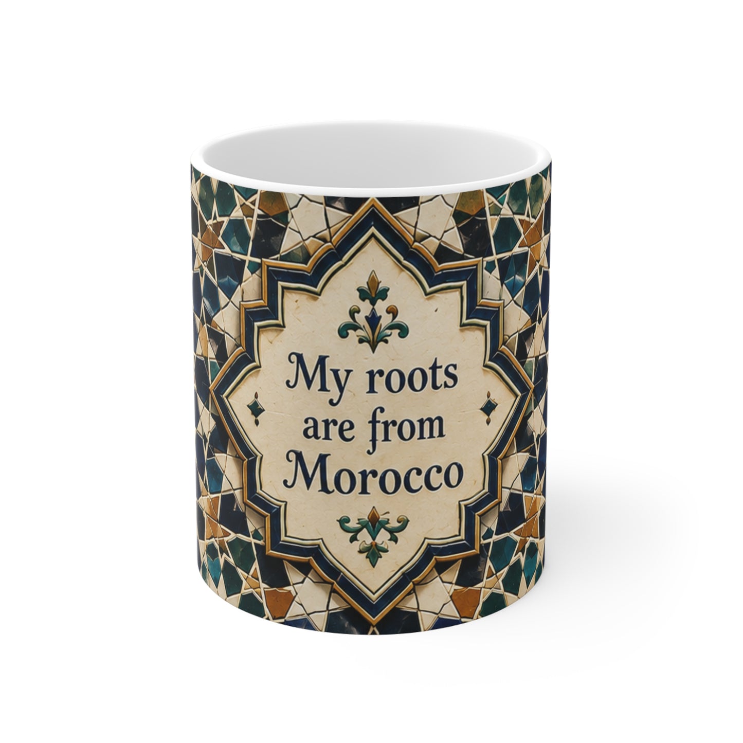 Mug "My Roots Are From Morocco" – Design Zellij Marocain | Céramique Premium 11oz
