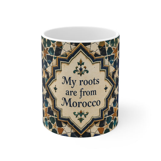 Mug "My Roots Are From Morocco" – Design Zellij Marocain | Céramique Premium 11oz