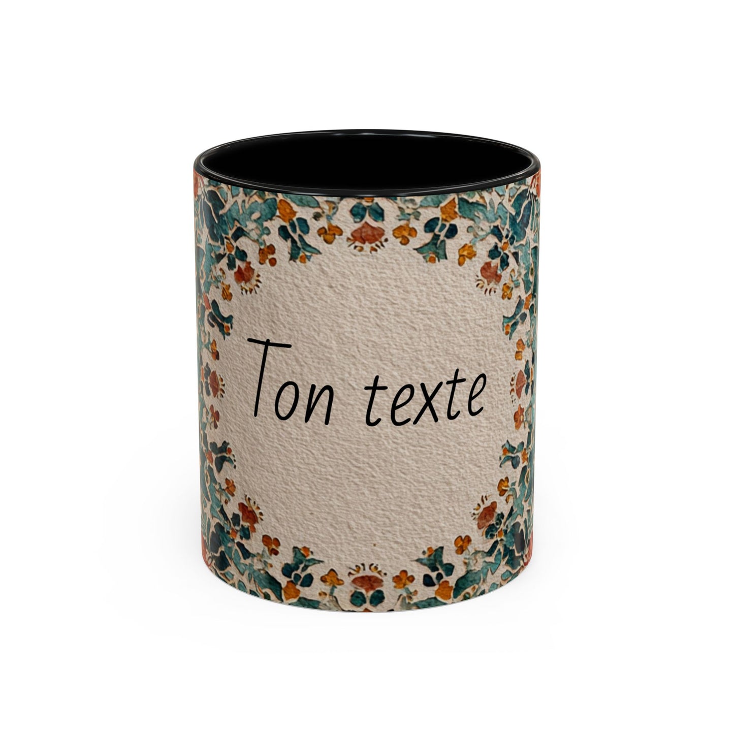 Mug Floral Vintage – Cadeau Maîtresse & Professeur | Personnalisable "Ton texte" | Céramique 11oz