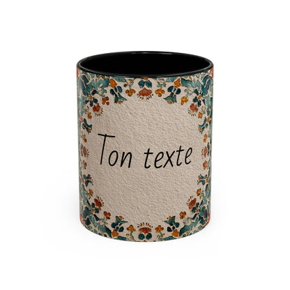 Mug Floral Vintage – Cadeau Maîtresse & Professeur | Personnalisable "Ton texte" | Céramique 11oz