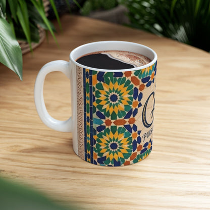 Mug "Café, Puis On Parle" – Design Zellij | Céramique Premium 11oz
