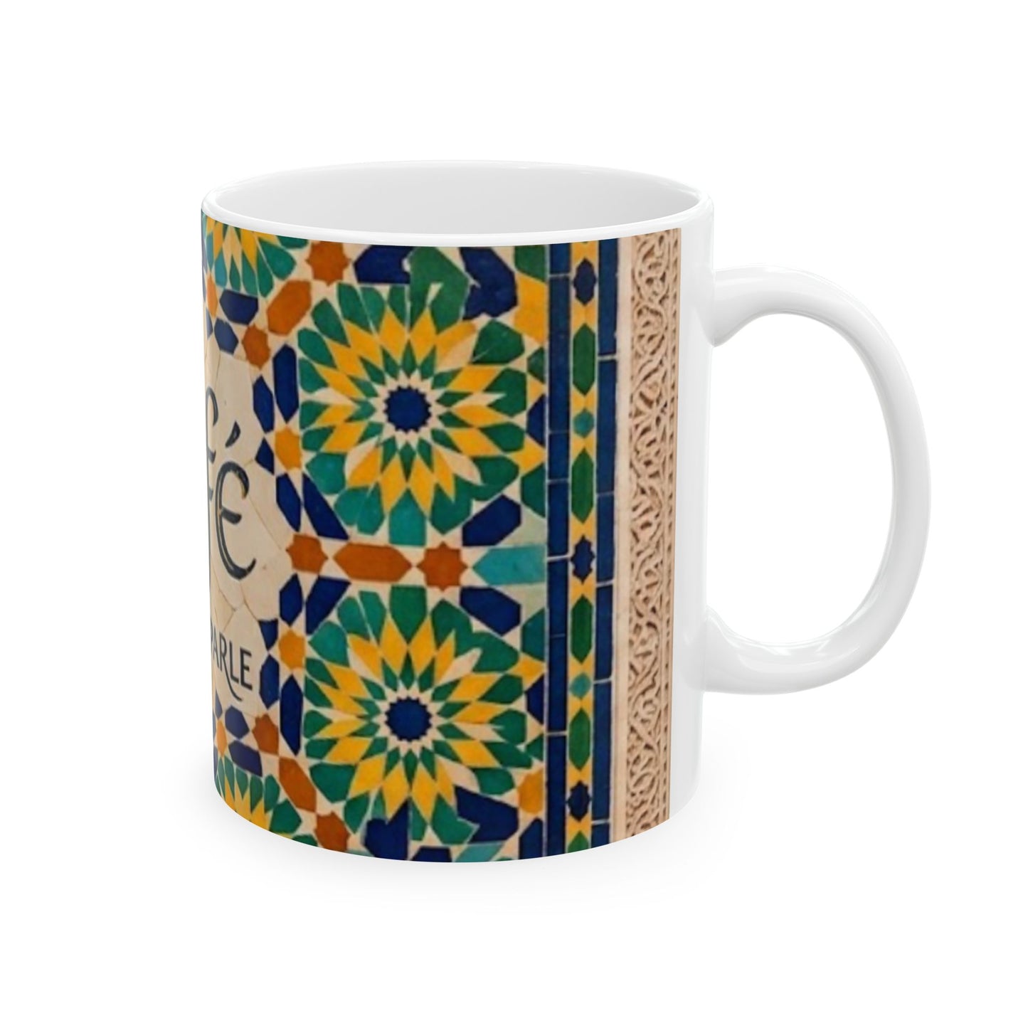 Mug "Café, Puis On Parle" – Design Zellij | Céramique Premium 11oz