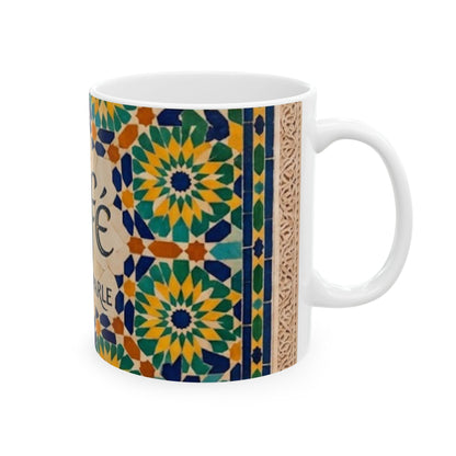 Mug "Café, Puis On Parle" – Design Zellij | Céramique Premium 11oz