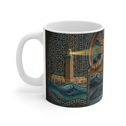 Le soleil dans ta main — Mug Céramique Sun & Oasis, Calligraphie Arabe 'Fiha Khayr'