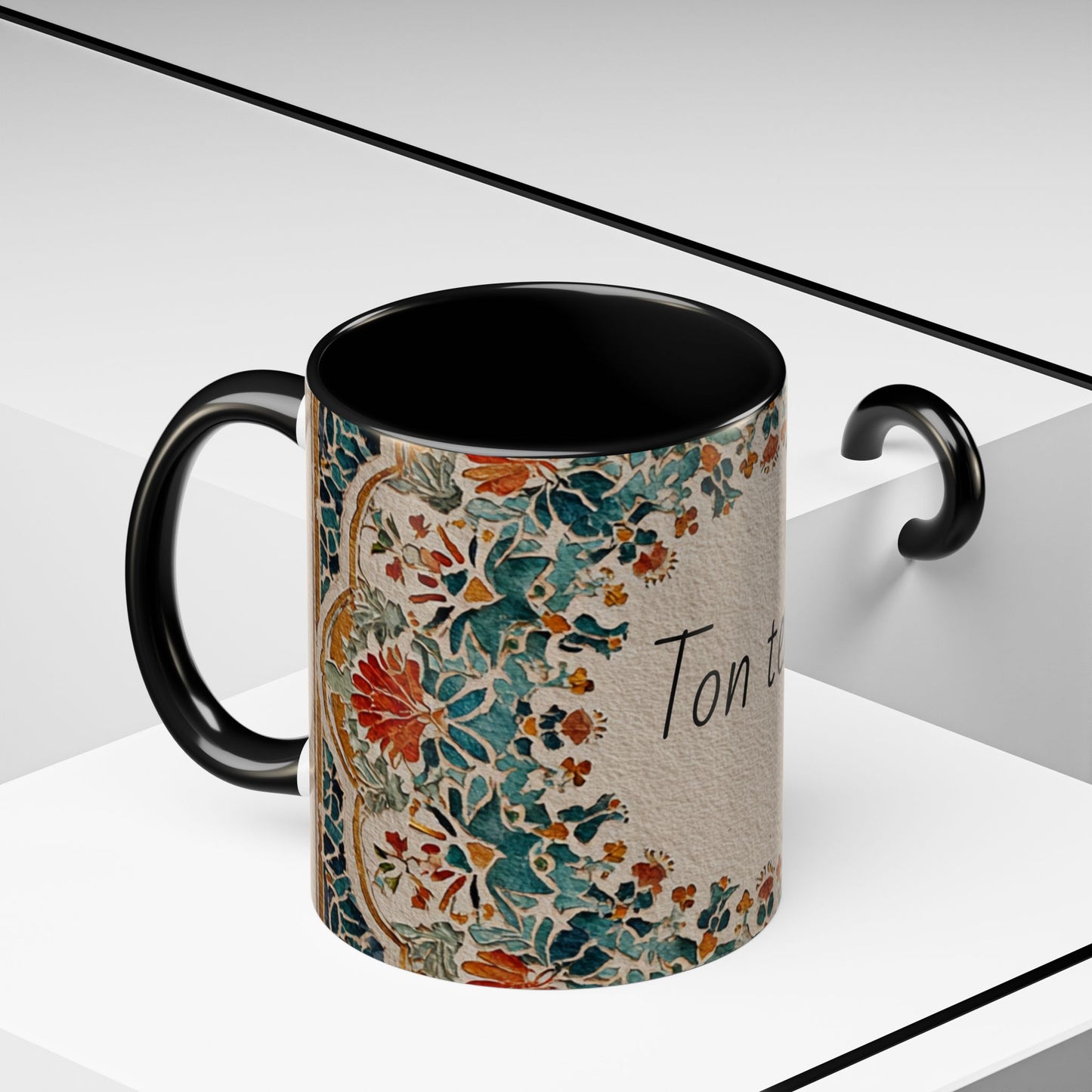Mug Floral Vintage – Cadeau Maîtresse & Professeur | Personnalisable "Ton texte" | Céramique 11oz