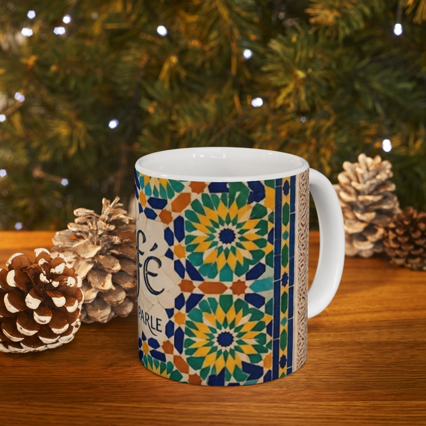 Mug "Café, Puis On Parle" – Design Zellij | Céramique Premium 11oz